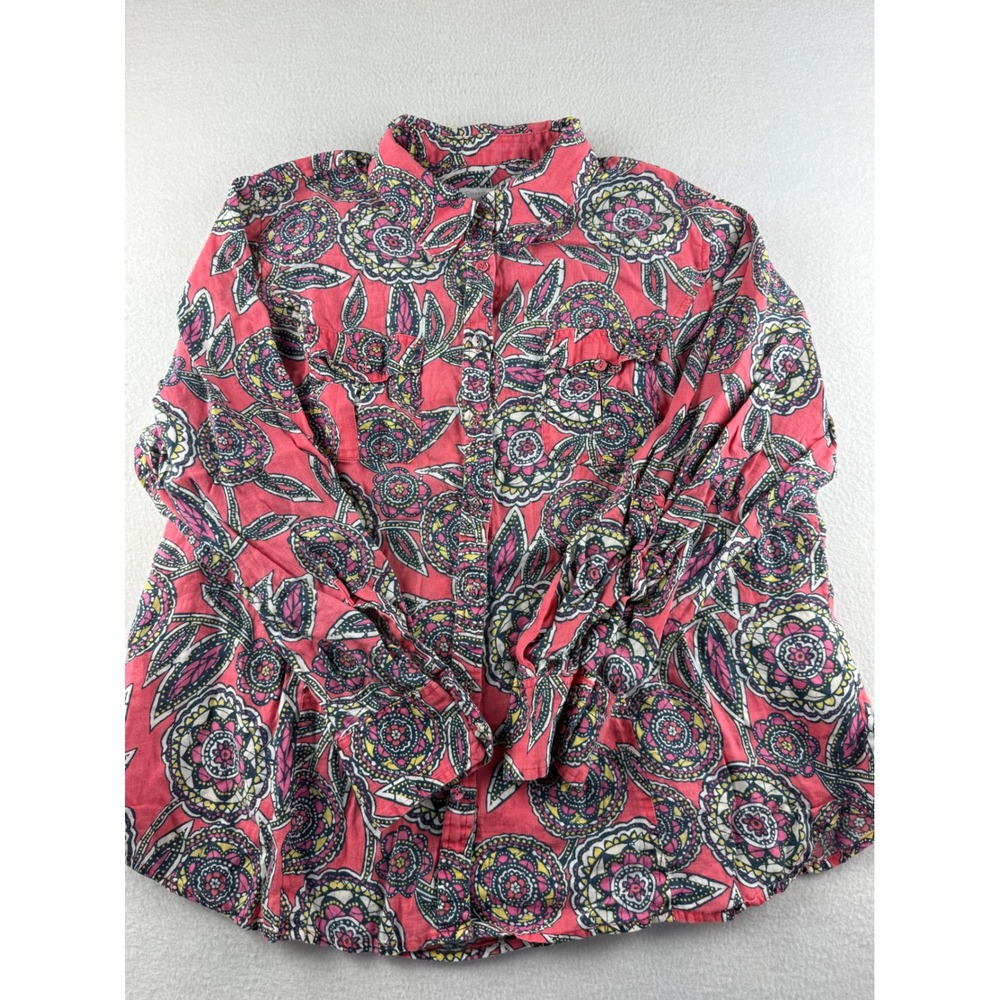 Charter Club Woman 18W Pink Floral Paisley 100% Linen Button Up Shirt L/S